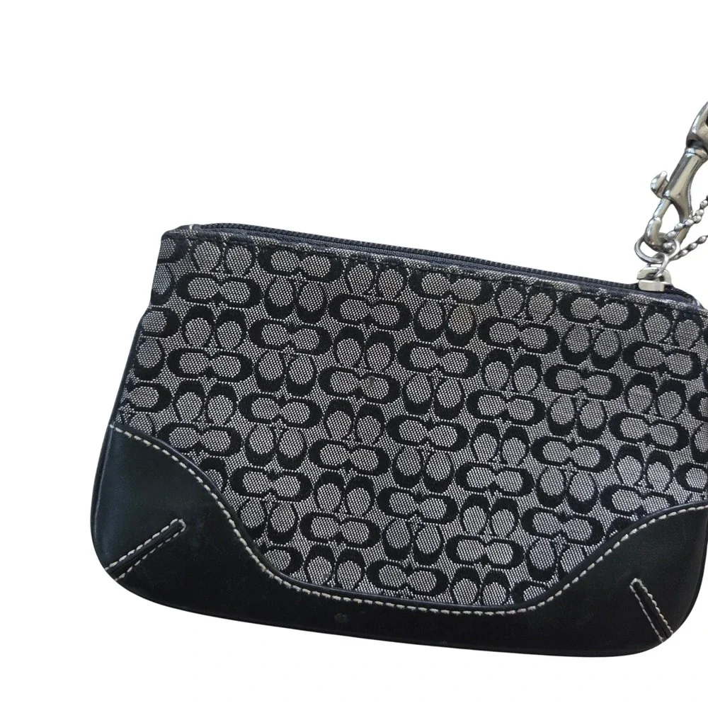 Y2K Coach Signature Jacquard Wristlet Black Gray Monogram‎ Mini Clutch Canvas
